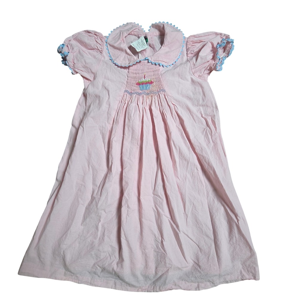 Shrimp & Grits Micro Gingham Smocked Cupcake Dress Girls 4T Southern Classic